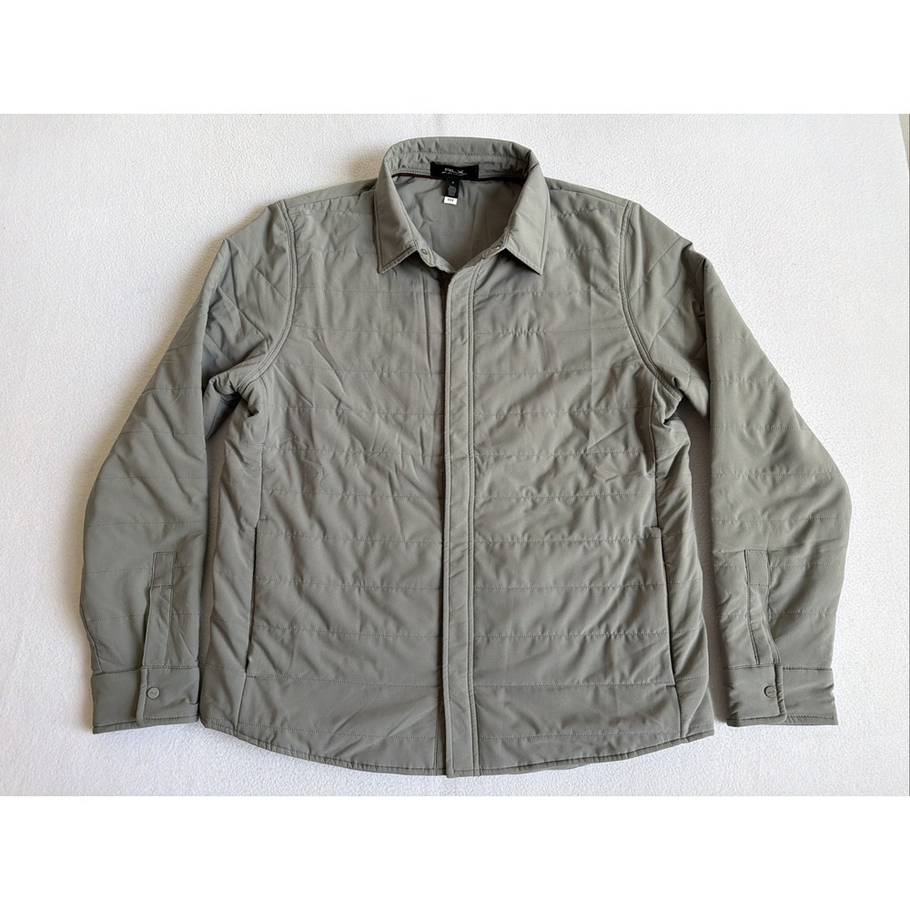 RLX Ralph Lauren Mens Quilted Shirt Jacket Gray Snap Zip Front Golf Medium